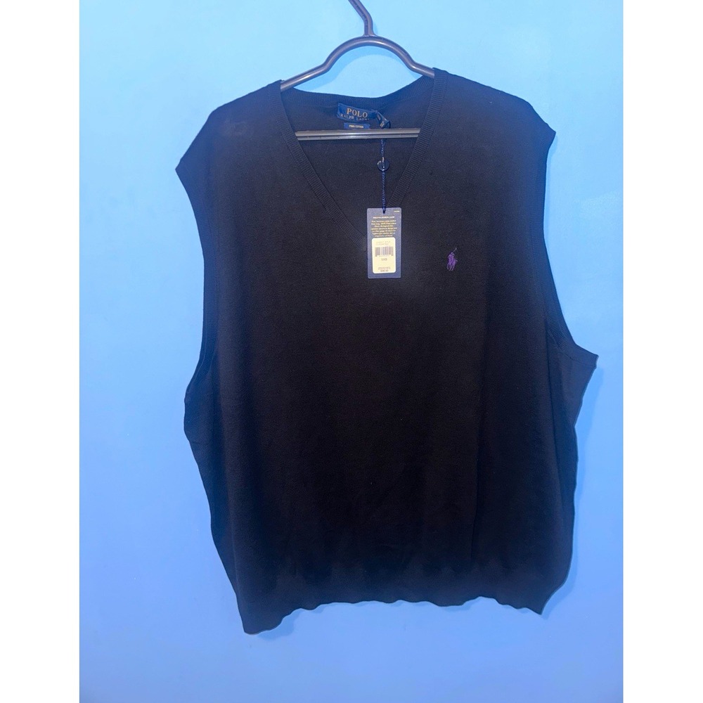 Polo Ralph Lauren Mens Black V-Neck Pima Cotton Sweater Vest 5XB NWT Logo